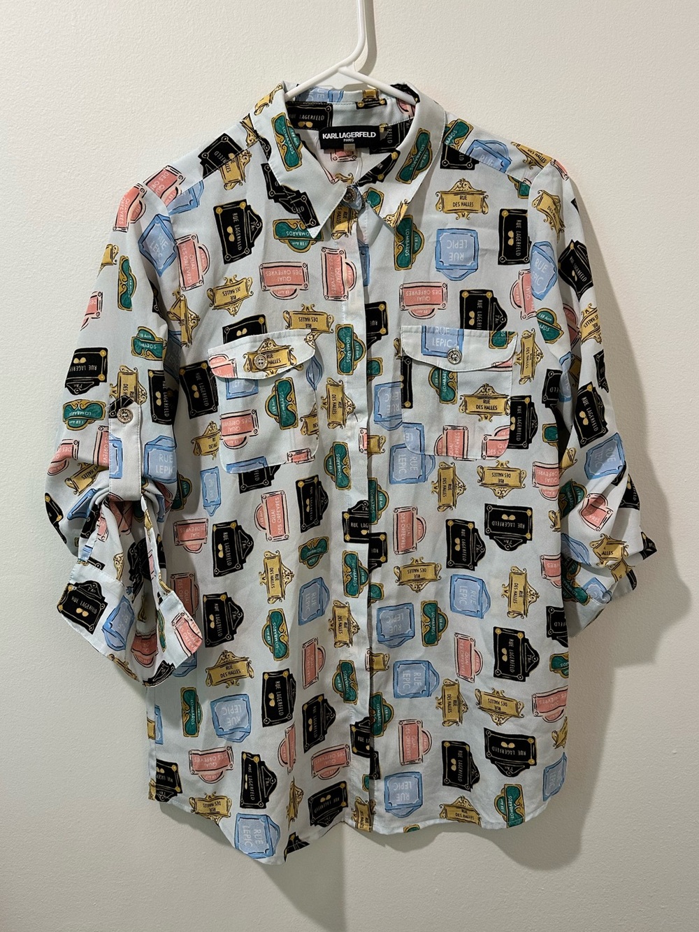 Karl Lagerfeld White Shirt with Multicolor Novelty Print